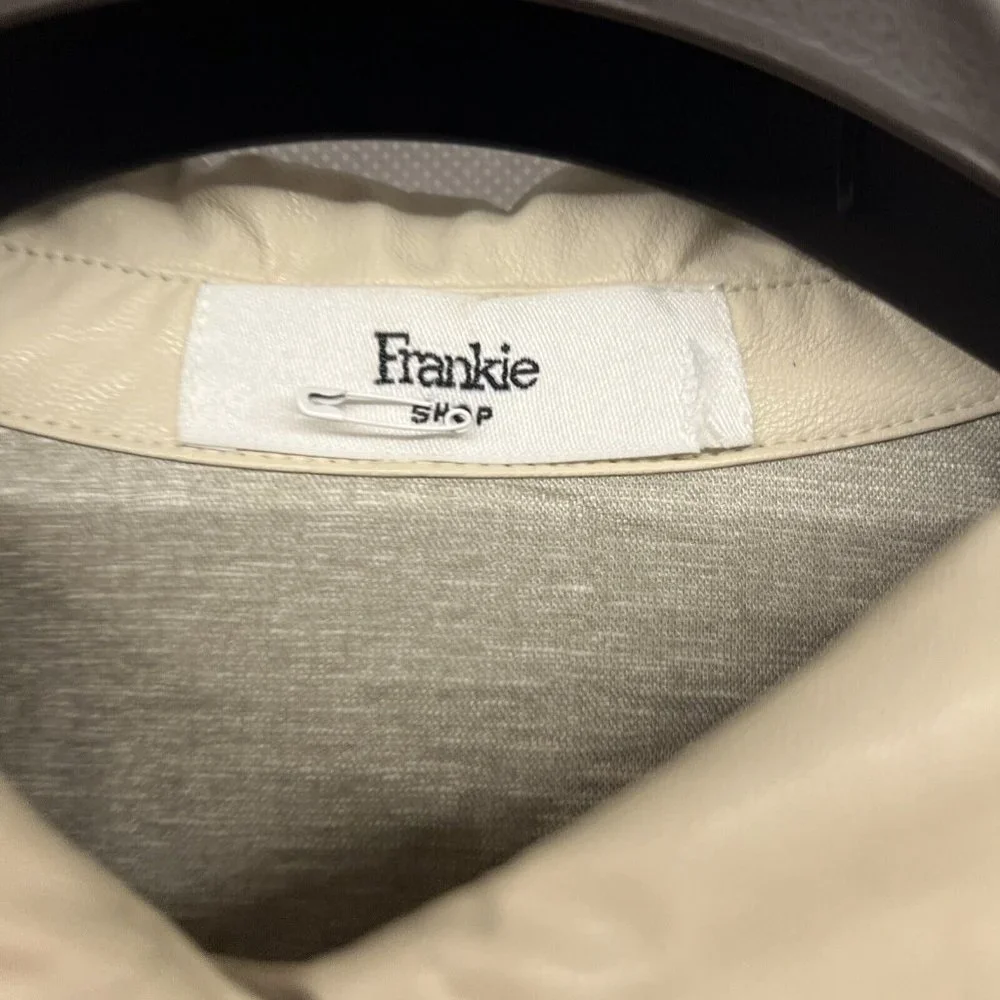 NEW Medium M The Frankie Shop Leandra Faux Leather Shirt In Beige Button Down - Picture 4 of 9